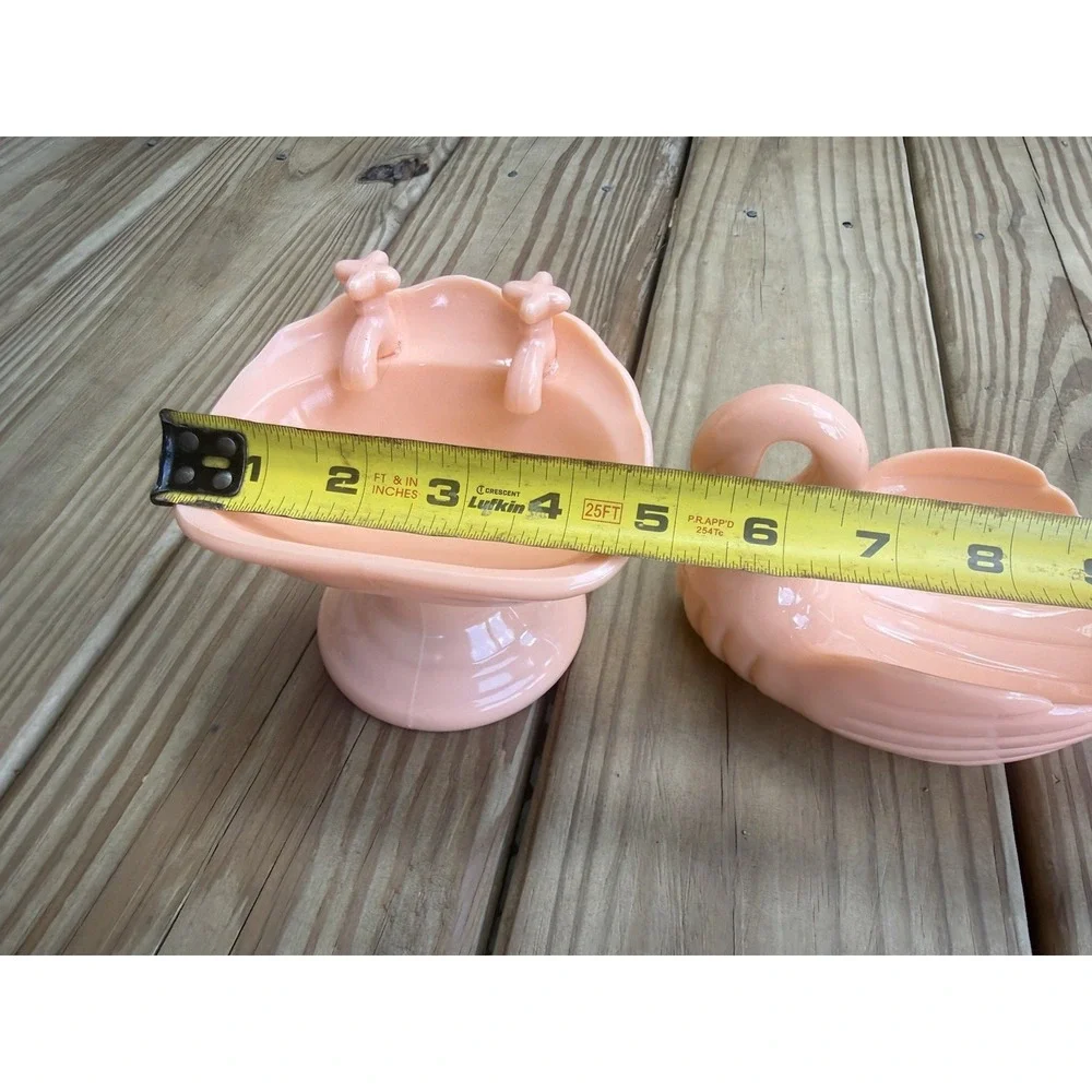 Vintage Peach Plastic Swan And Sink Soap Trinket Dish 1980s Cottage Farmhouse